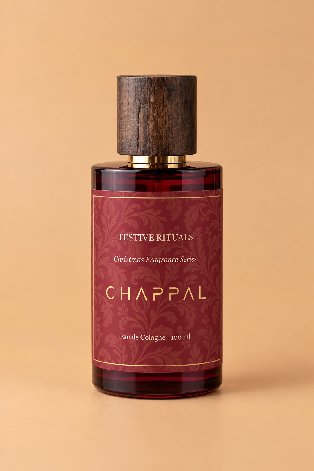 CHAPPAL Festive Rituals 100 ml kolonya, ahşap kapaklı kırmızı cam