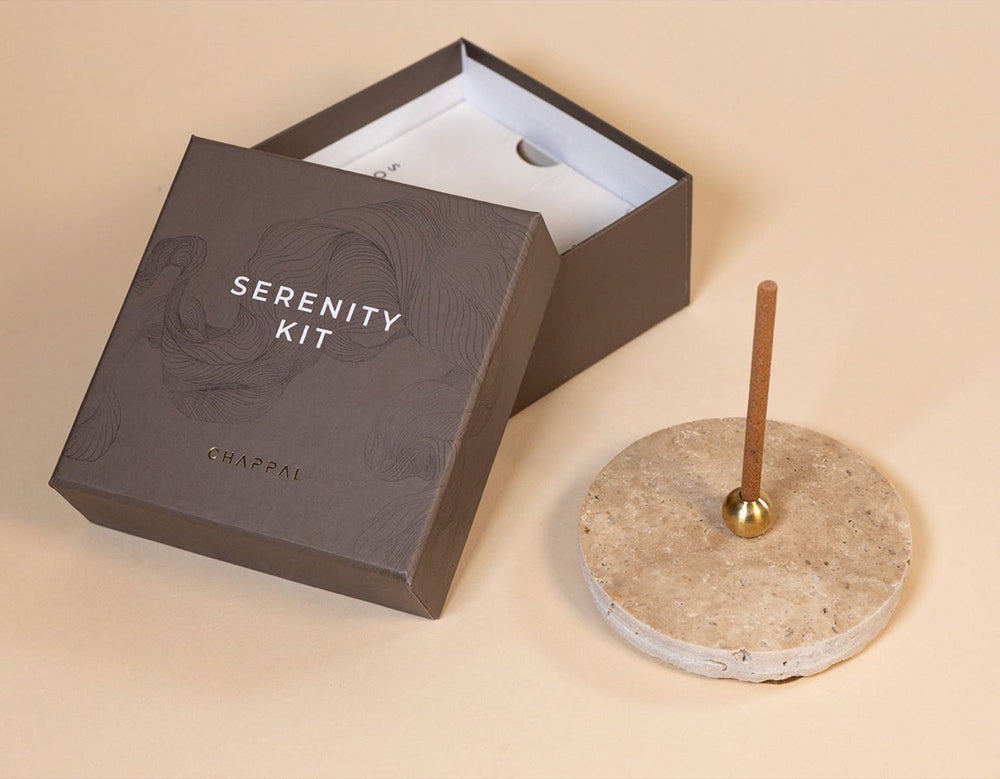 Chappal Serenity Kit hediye kutusu ve traverten tütsülük — kurumsal hediye seti