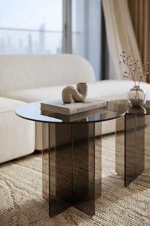 Cubistic Side Glass Coffee Table Set