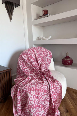 Jakarlı Koltuk Şalı Kırmızı detay - Chappal